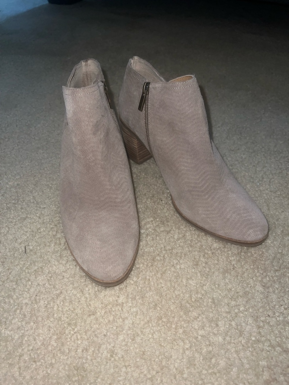 Lucky Brand Taupe Suede Ankle Booties with Side Zip